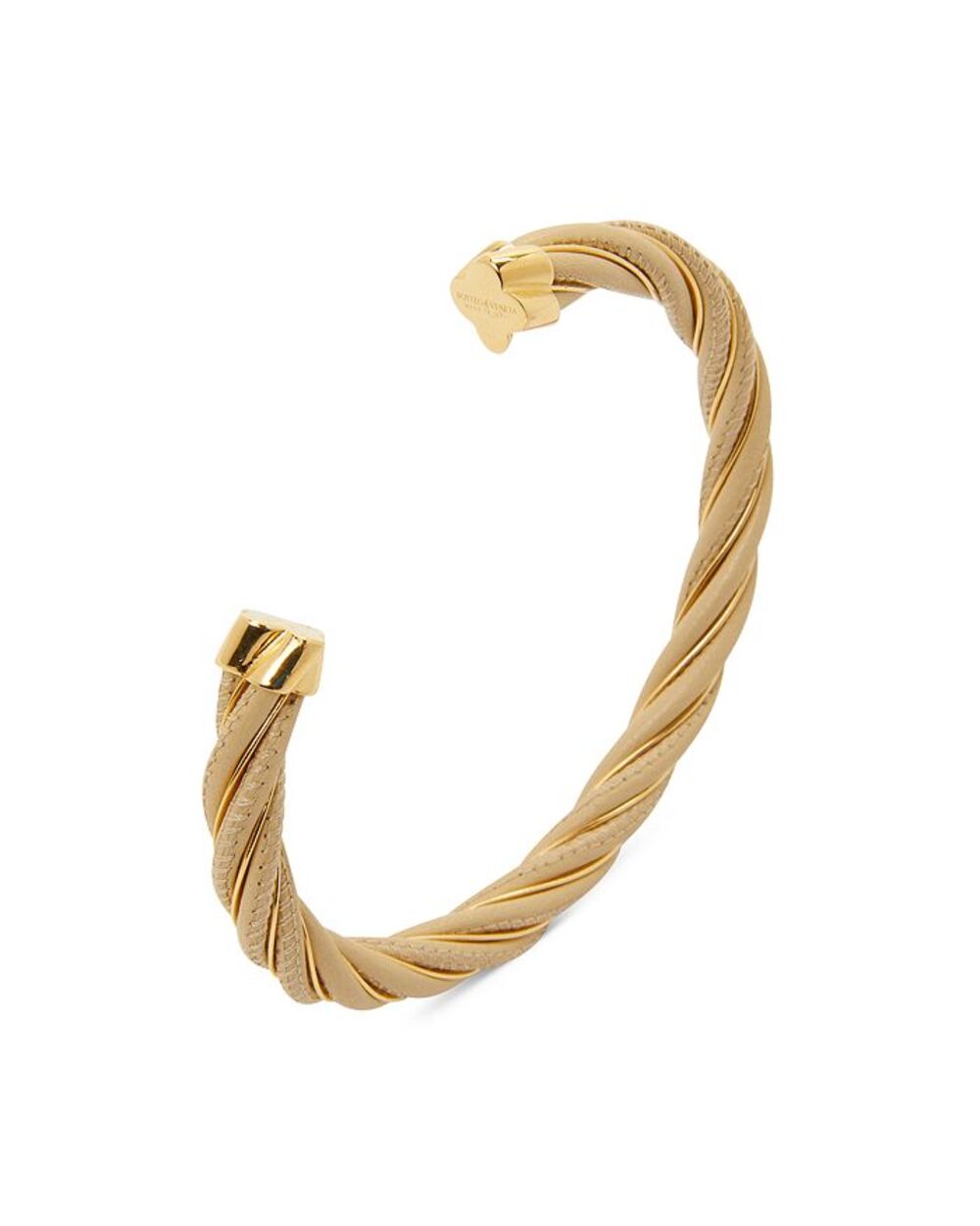 Bottega Veneta Leather Twisted Bangle Bracelet Ivory/Gold